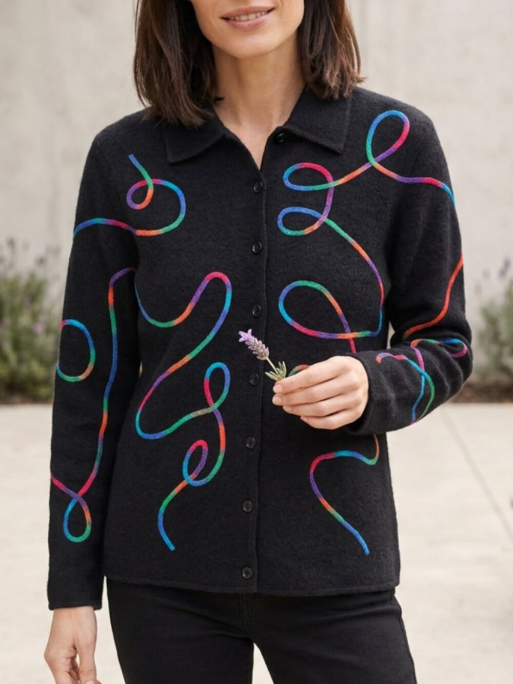 Vintage 90s Sag Harbor Multicolour 100% Wool Coat/Cardigan/Sweater Size S